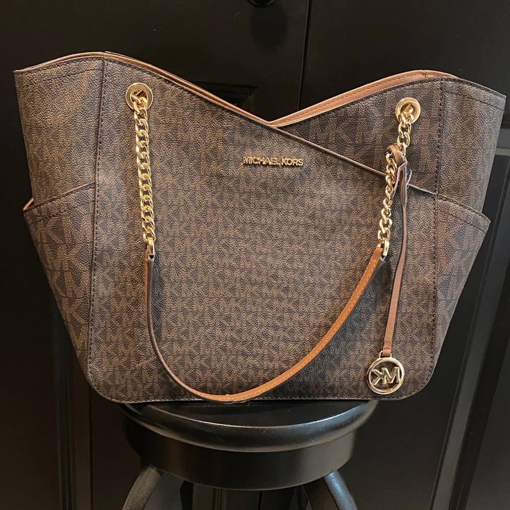 Michael Kors Chocolate Brown Shoulder Bag with Gold Details